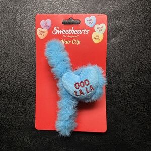 Blue Fuzzy Heart Hair Clip - "Ooo La La"